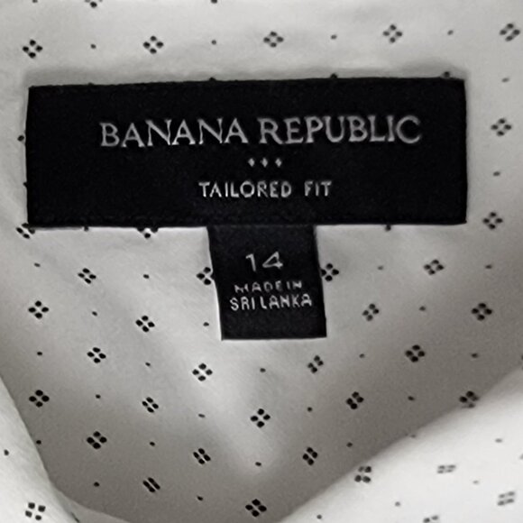 Banana Republic White Navy Dotted Long-Sleeve Tailored Button Down Shirt - 14 - Picture 9 of 10